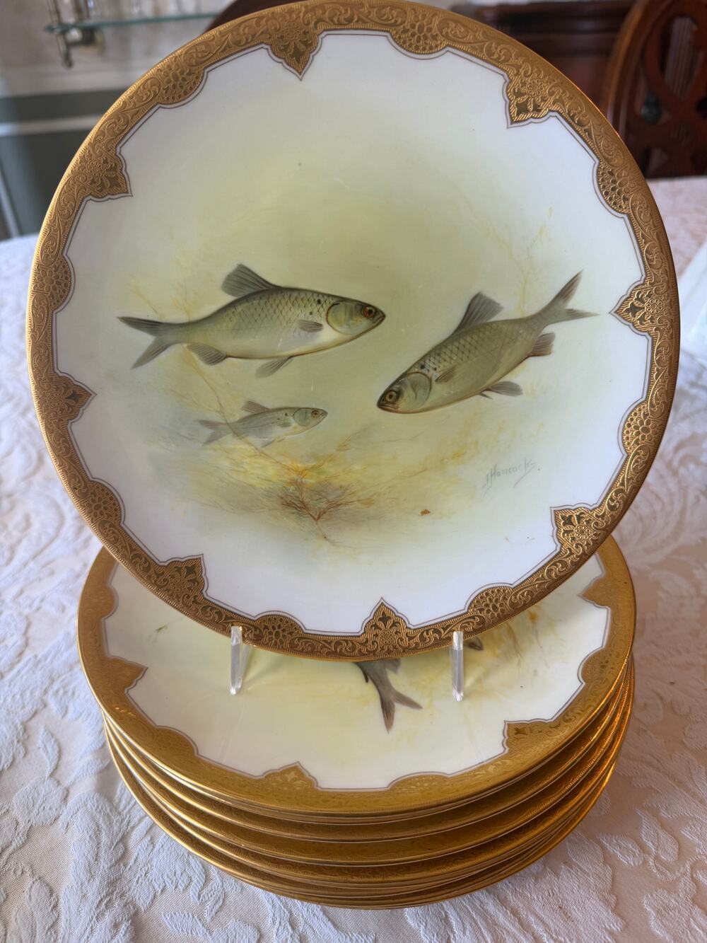 Antique Royal Doulton Fish 10 Plates J Hancock Davis & Collamore